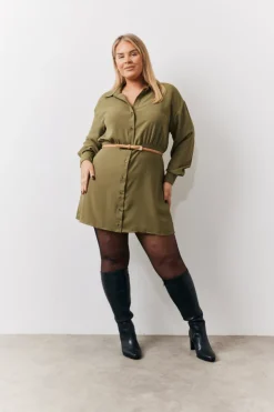 Hot In The Style Mini Shirt Dress Khaki