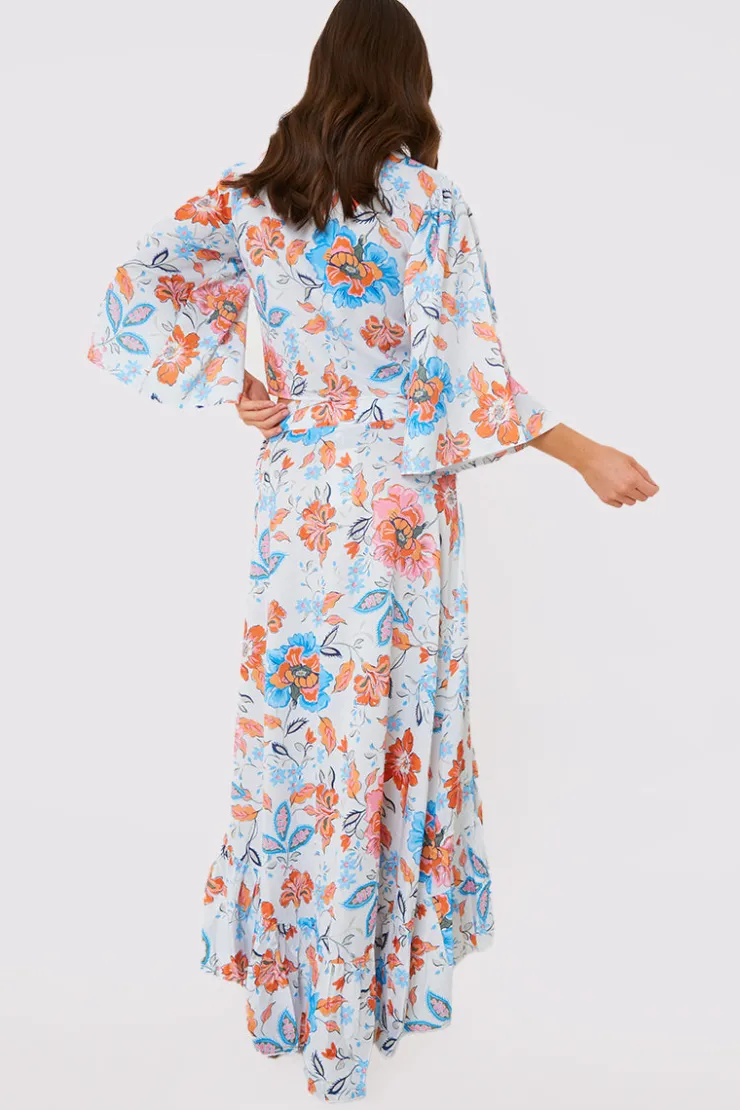 New In the Style Floral Frill Detail Wrap Maxi Skirt Multi