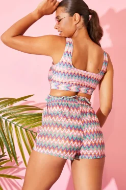 Online Billie Faiers Zig Zag Crochet Paperbag Shorts Multi