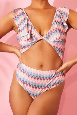 Hot Billie Faiers Zig Zag Ruffle Swimsuit Multi