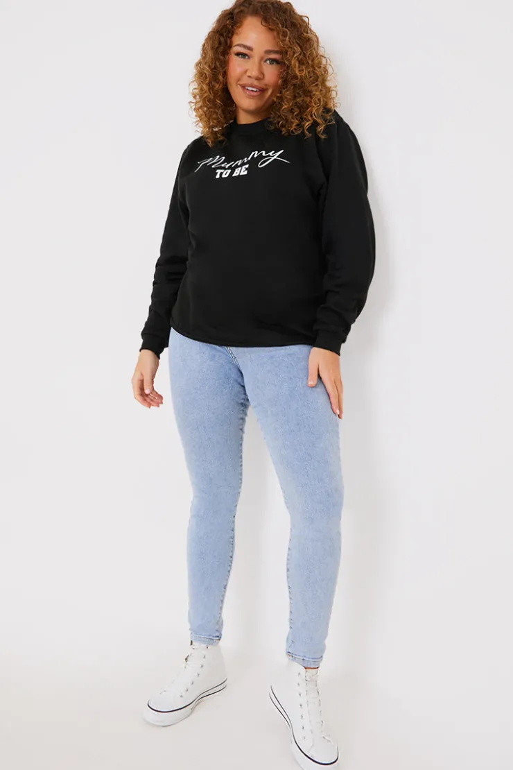 New In The Style Mummy To Be Slogan Sweater Black