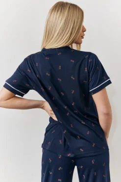 New In the Style Cherry Print Shirt and Trouser PJ Set Navy
