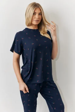 Best In The Style Cherry Print T Shirt and Cuff Jogger Pj Set Navy