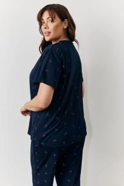 Best In The Style Cherry Print T Shirt and Cuff Jogger Pj Set Navy