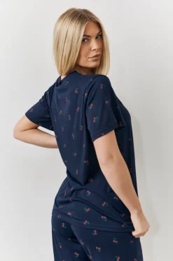 Best In The Style Cherry Print T Shirt and Cuff Jogger Pj Set Navy