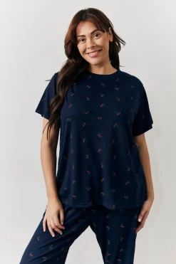 Best In The Style Cherry Print T Shirt and Cuff Jogger Pj Set Navy