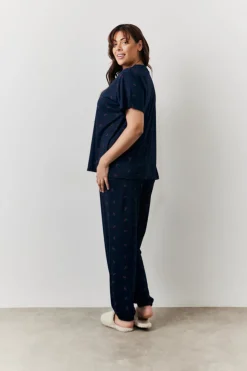 Best In The Style Cherry Print T Shirt and Cuff Jogger Pj Set Navy