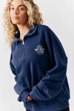 Best Fits Sports Club Graphic Oversized Half Zip Co-Ord Sweatshirt Navy