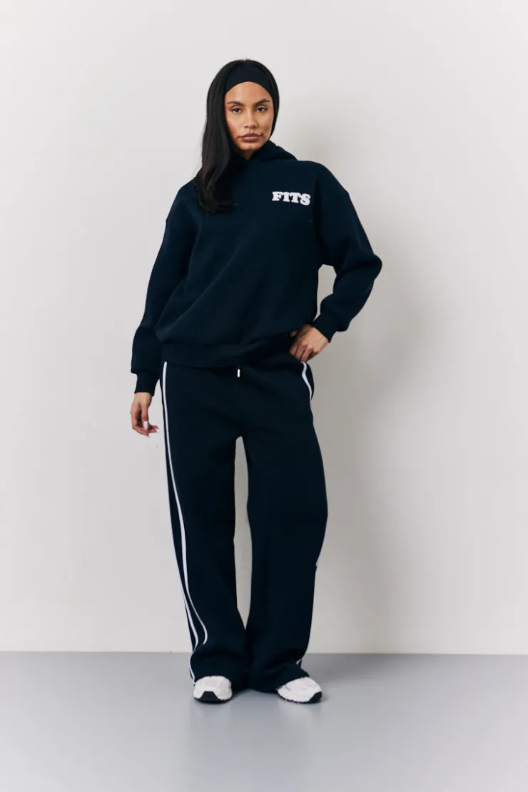 Clearance Fits Wide Leg Side Stripe Co-Ord Jogger Navy
