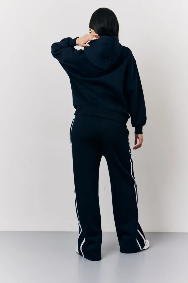 Clearance Fits Wide Leg Side Stripe Co-Ord Jogger Navy
