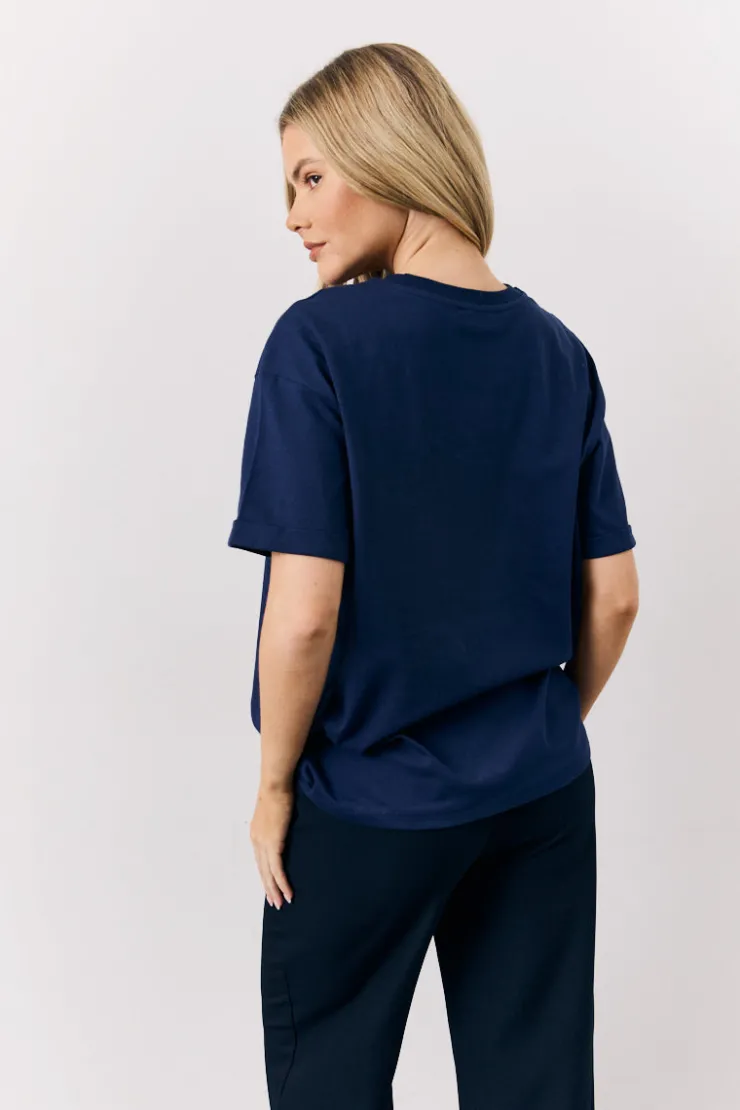 Hot In The Style Graphic Slogan T-Shirt Navy