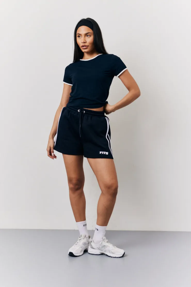 New Fits 90's Slogan Side Stripe Co-Ord Shorts Navy