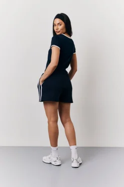New Fits 90's Slogan Side Stripe Co-Ord Shorts Navy