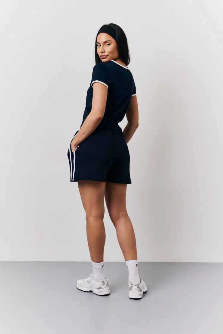 New Fits 90's Slogan Side Stripe Co-Ord Shorts Navy