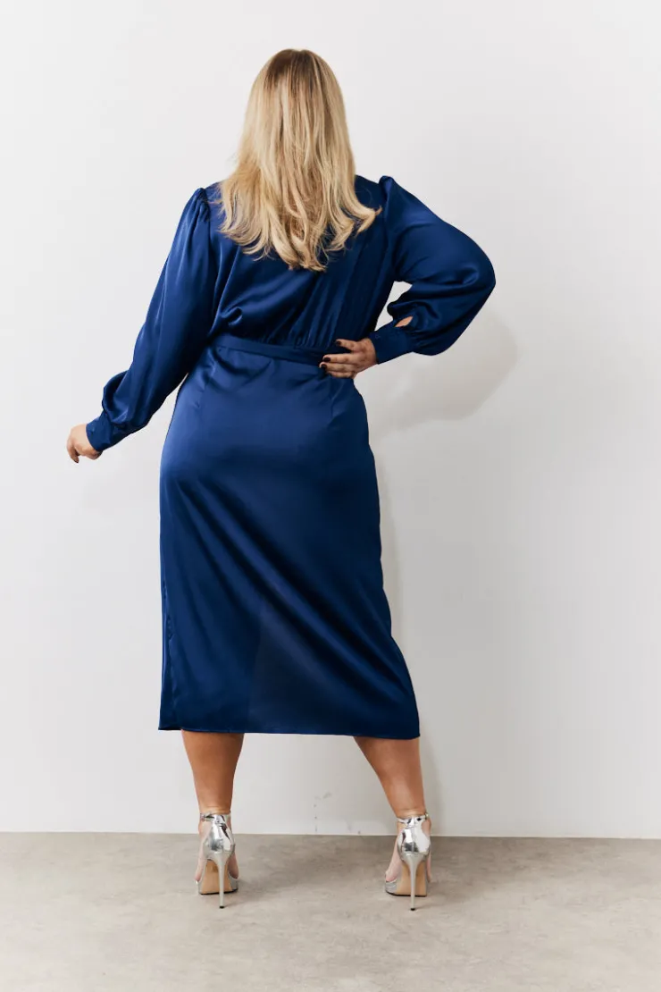 Clearance In The Style Satin Wrap Midi Dress Navy
