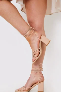 Clearance In The Style Lace Up Ankle Block Heel Nude