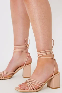 Clearance In The Style Lace Up Ankle Block Heel Nude