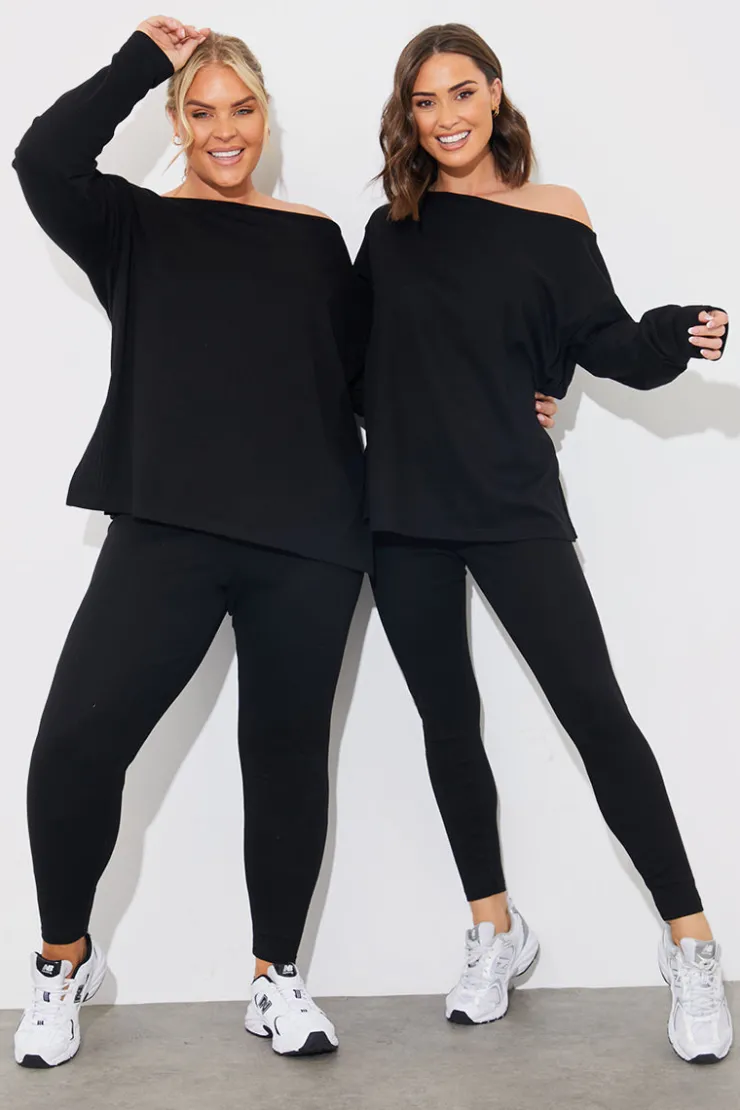 New In The Style Off The Shoulder Long Sleeve T Shirt And Legging Set