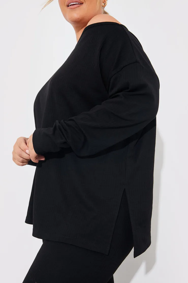 New In The Style Off The Shoulder Long Sleeve T Shirt And Legging Set