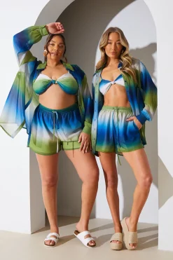 In the Style Ombre Chiffon Beach Co-Ord Shirt Multi