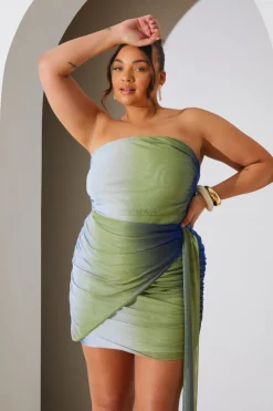 Best In the Style Ombre Mesh Bandeau Drape Mini Dress Multi
