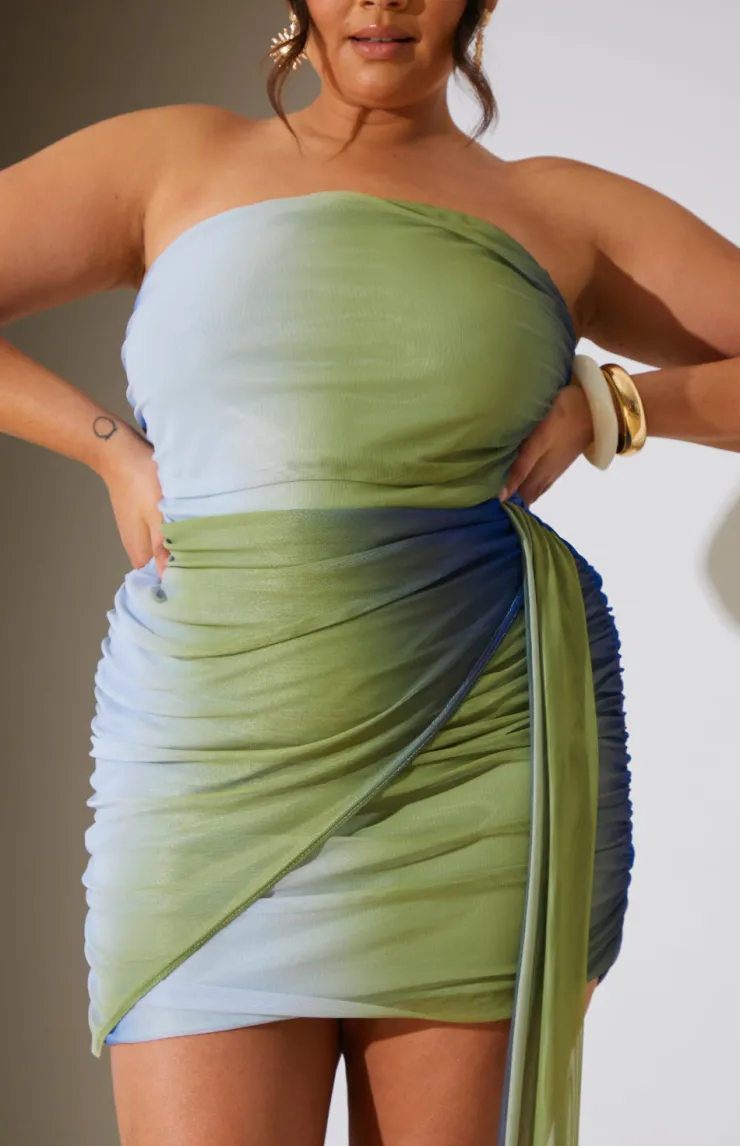 Best In the Style Ombre Mesh Bandeau Drape Mini Dress Multi