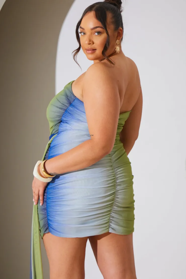 Best In the Style Ombre Mesh Bandeau Drape Mini Dress Multi