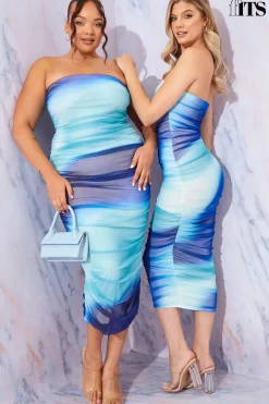 Hot In the Style Ombre Mesh Bandeau Midi Dress