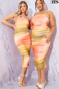 Hot In the Style Ombre Mesh Bandeau Midi Dress