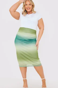 Discount In the Style Ombre Mesh Midi Skirt Green