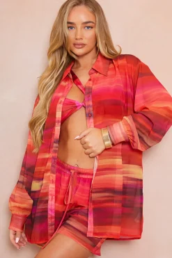Hot In the Style Ombre Print Chiffon Co-Ord Beach Shirt Multi