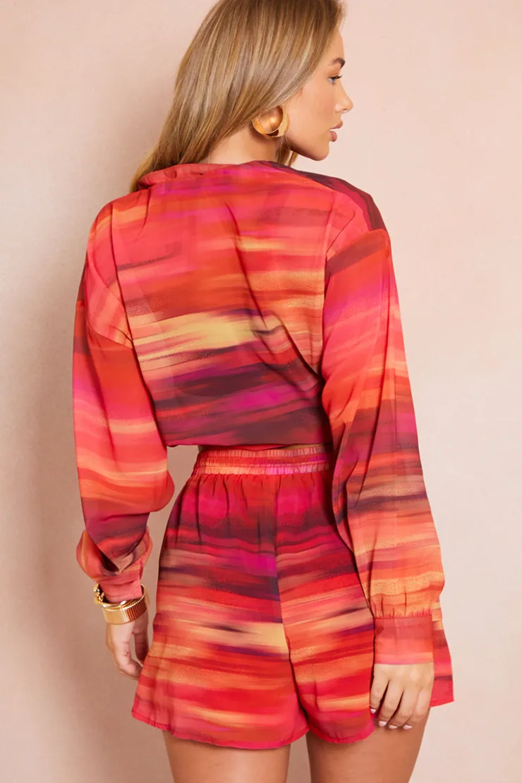 In the Style Ombre Print Chiffon Lined Co-Ord Beach Shorts Multi