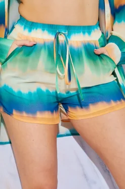 Sale In the Style Ombre Print Chiffon Shorts Yellow