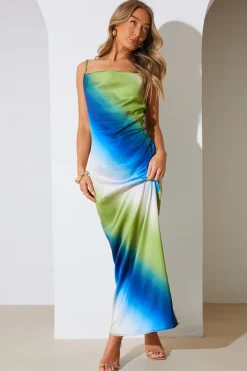 Discount In the Style Ombre Satin Cowl Neck Maxi Dress Multi