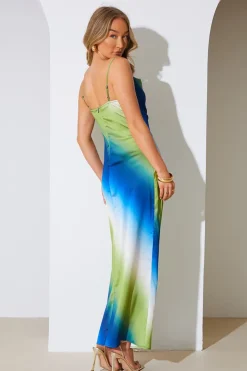 Discount In the Style Ombre Satin Cowl Neck Maxi Dress Multi