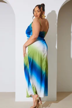 Discount In the Style Ombre Satin Cowl Neck Maxi Dress Multi