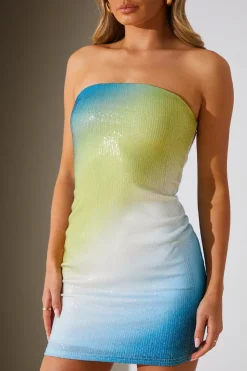 New In the Style Ombre Sequin Bandeau Mini Dress Multi