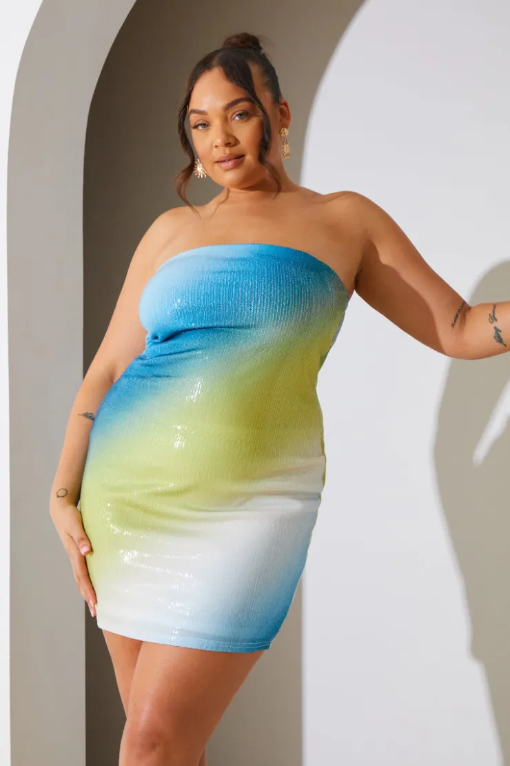 New In the Style Ombre Sequin Bandeau Mini Dress Multi