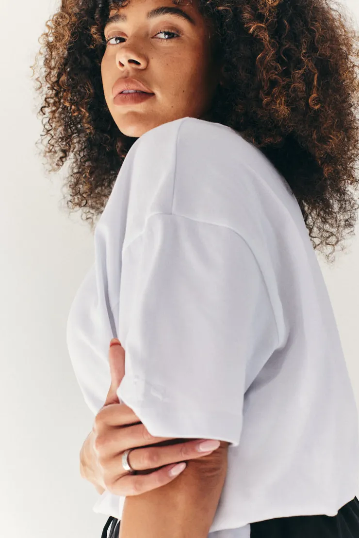 Discount Fits Oversized Boyfriend Embroidered Sleeve T-Shirt White