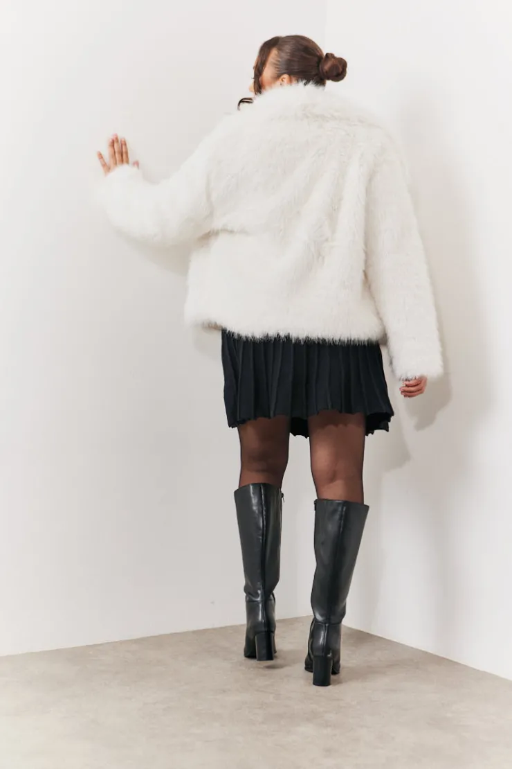 Online In the Style Oversized Collared Faux Fur Coat Cream