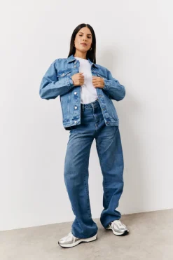 Discount In the Style Oversized Denim Jacket Blue