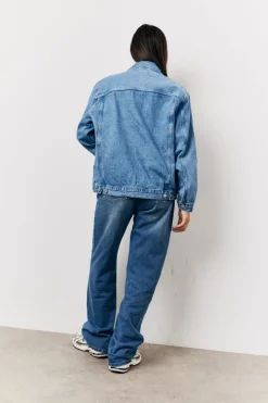 Discount In the Style Oversized Denim Jacket Blue