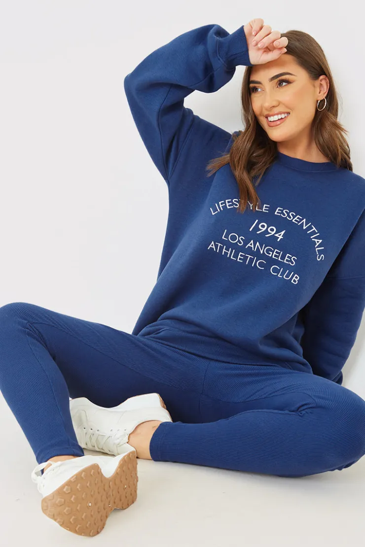 Clearance In the Style Oversized Embroidered Sweatshirt Navy