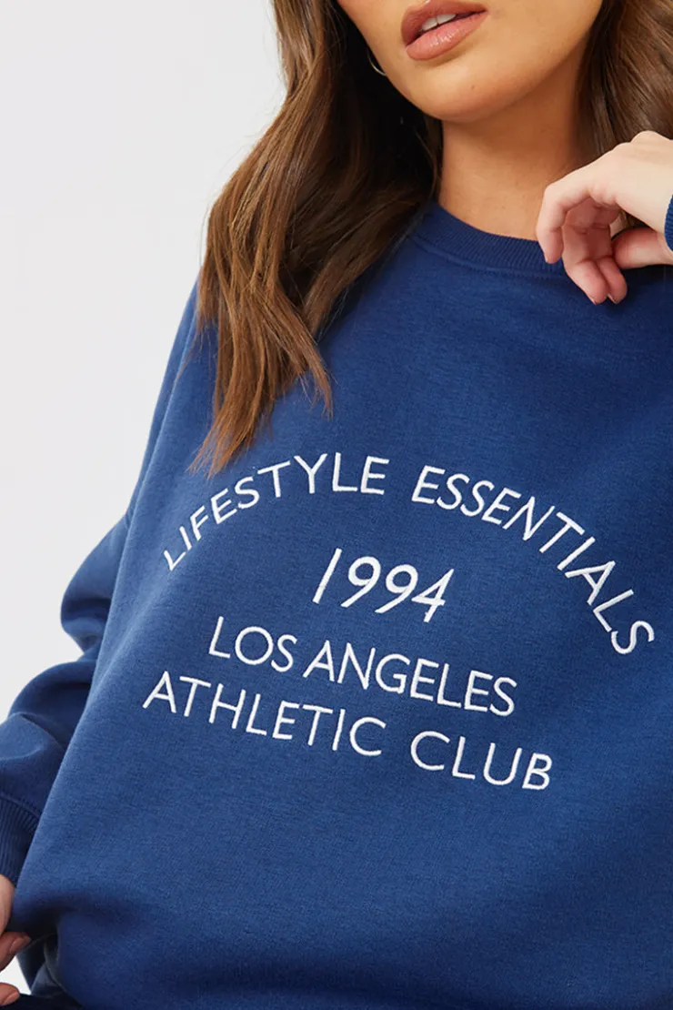 Clearance In the Style Oversized Embroidered Sweatshirt Navy