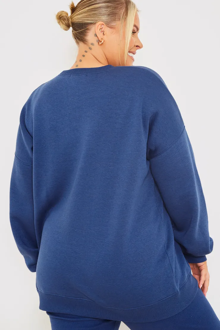 Clearance In the Style Oversized Embroidered Sweatshirt Navy