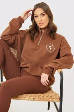 Best In the Style Oversized Half Zip Sweater Chocolate