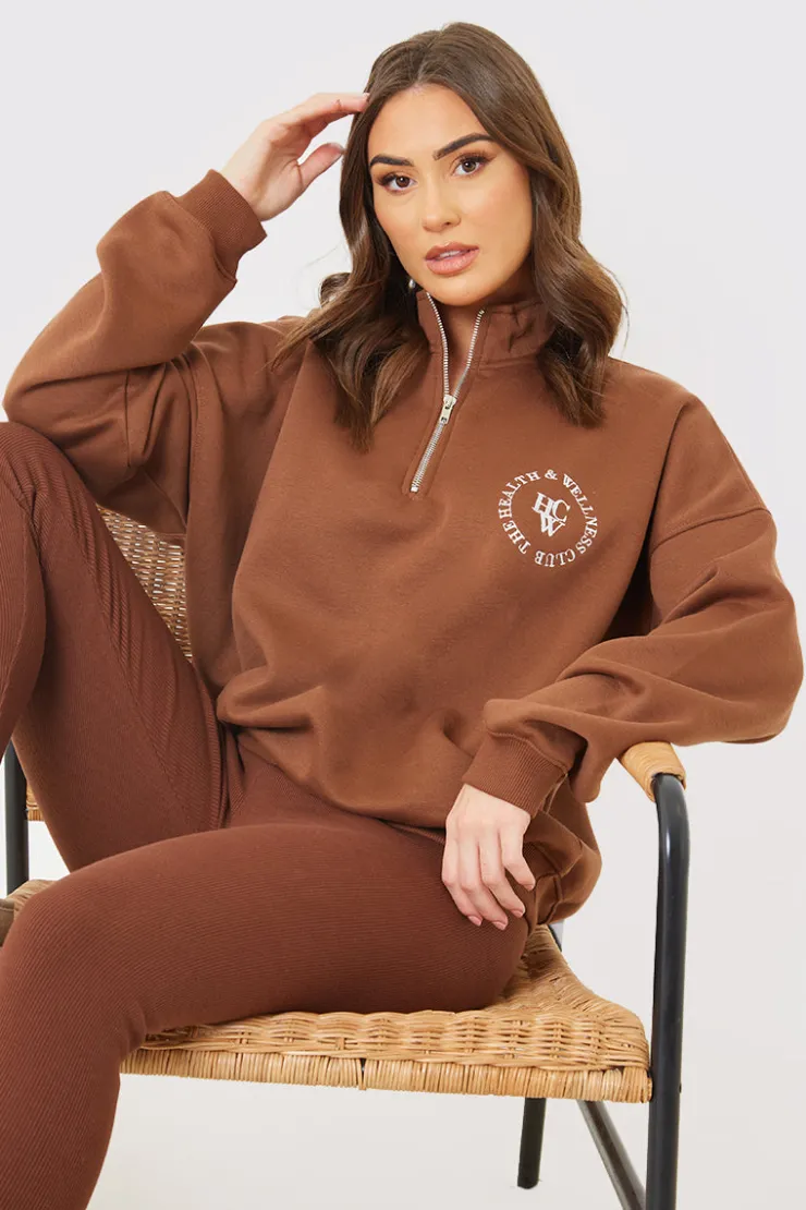 Best In the Style Oversized Half Zip Sweater Chocolate