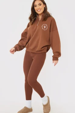 Best In the Style Oversized Half Zip Sweater Chocolate