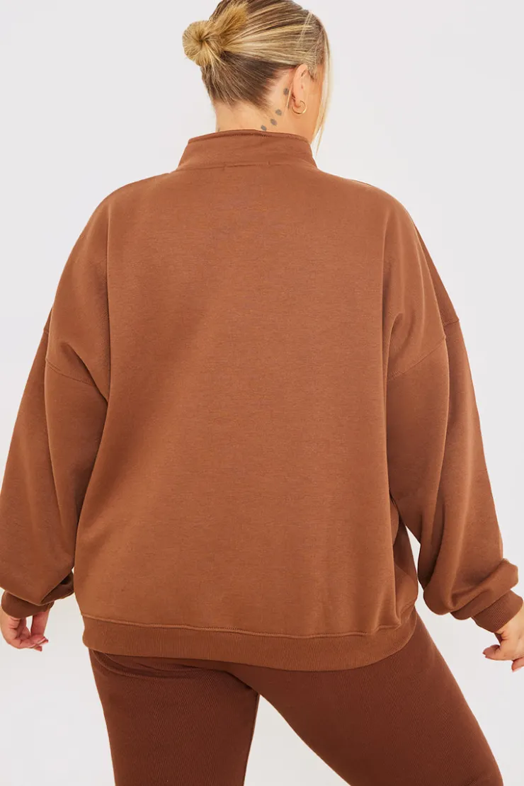 Best In the Style Oversized Half Zip Sweater Chocolate