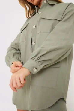Best In the Style Oversized Utility Cargo Jacket Khaki